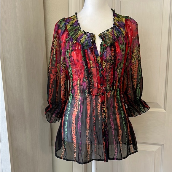 Colorful Sheer Women's Top - Picture 2 of 13